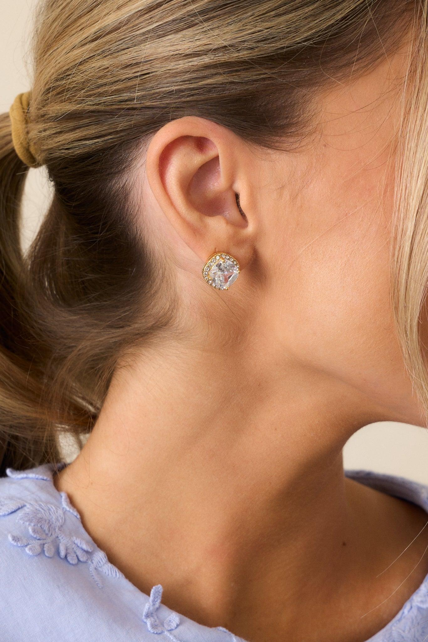 Stars In The Night Gold & Rhinestone Stud Earrings Product Image