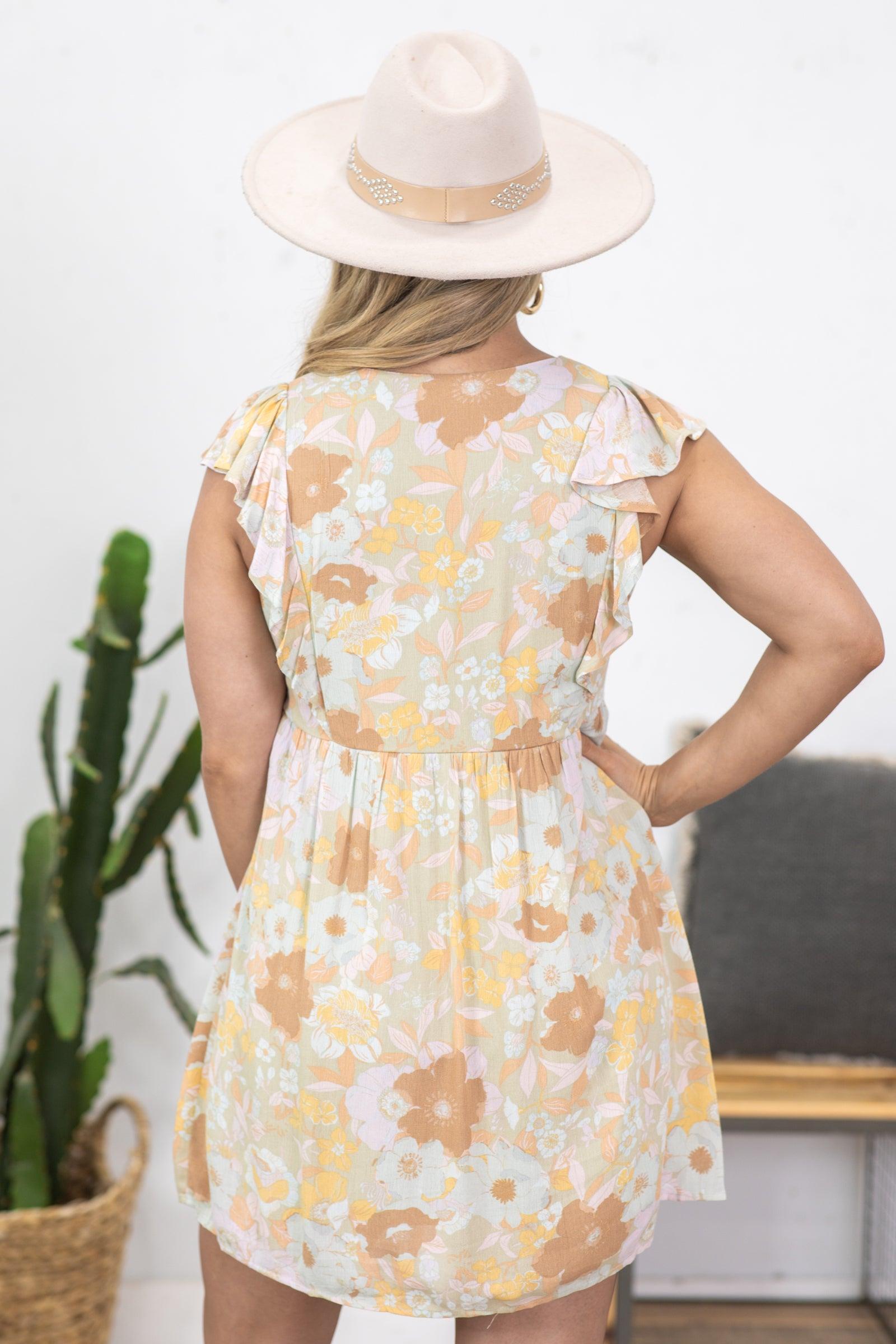 Sage Ruffle Short Sleeve Floral Print Dress Product Image