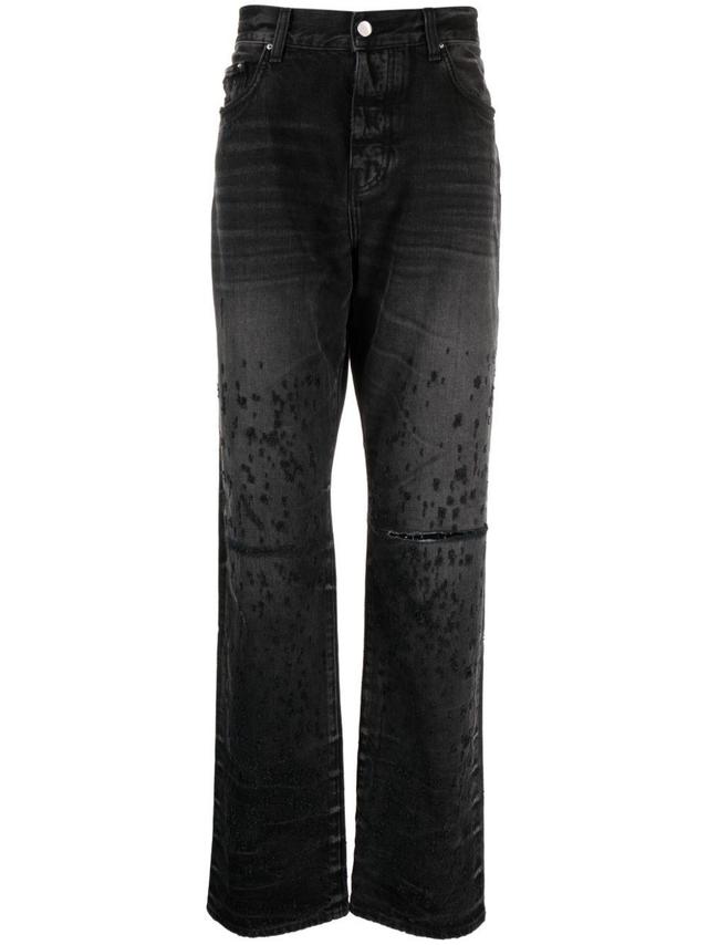 Distressed Straight-leg Jeans In Black Product Image