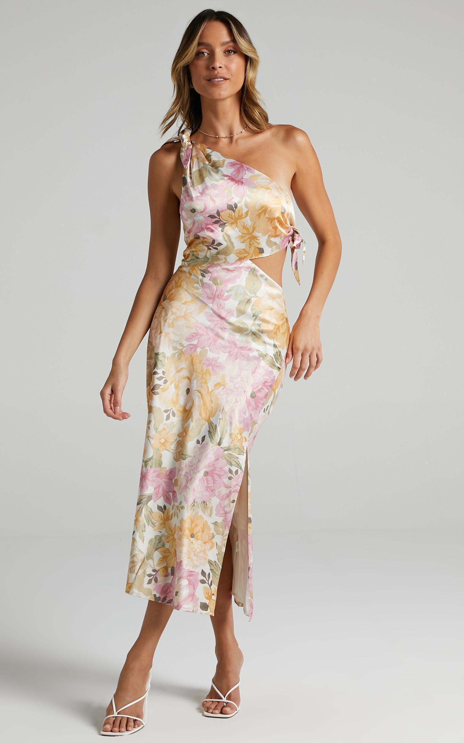 Glaucus Midi Dress - One Shoulder Cut Out Dress in Elegant Rose Product Image