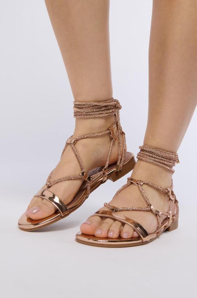 AZALEA WANG MIMOSE ROSE GOLD SPARKLE LACE UP SANDAL Product Image