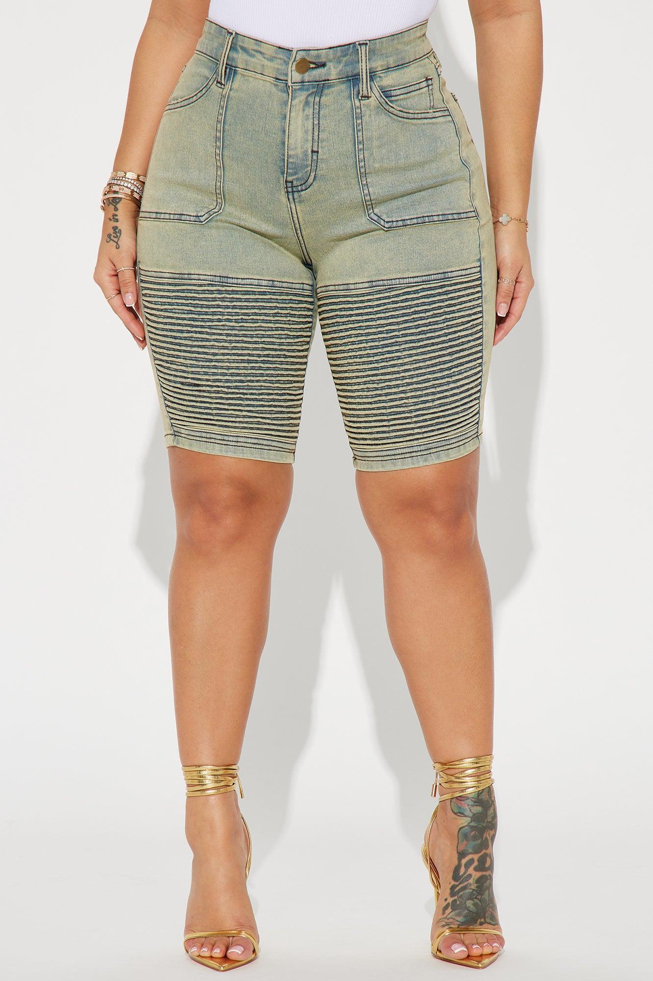 Heating Up Moto Stretch Denim Bermuda Shorts - Vintage Wash Product Image