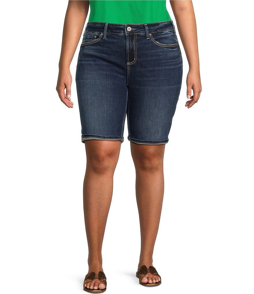 Silver Jeans Co. Plus Size Suki Mid Rise Luxe Stretch Rolled Hem Bermuda Shorts Product Image