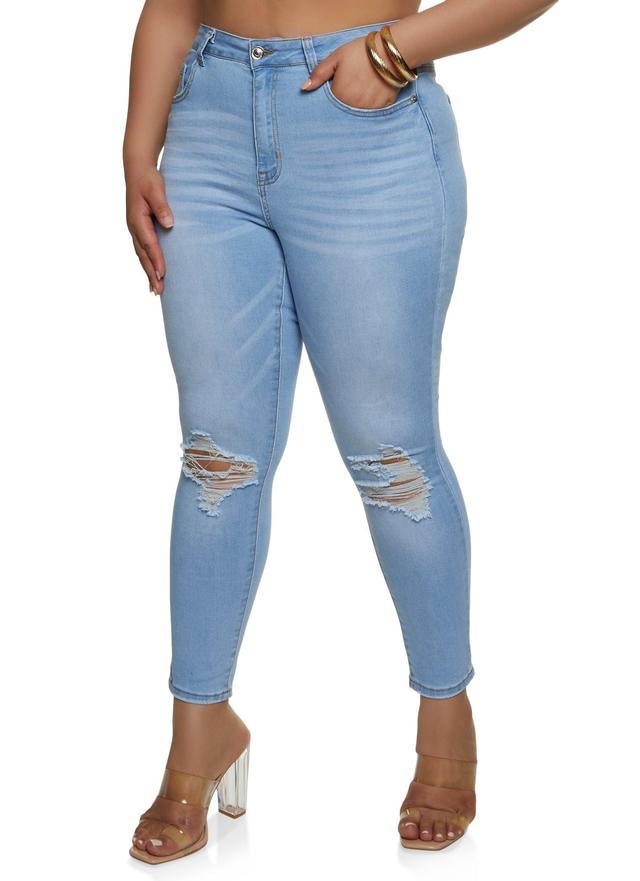 Womens Plus Size WAX Ripped Knee Distressed Jeans Product Image