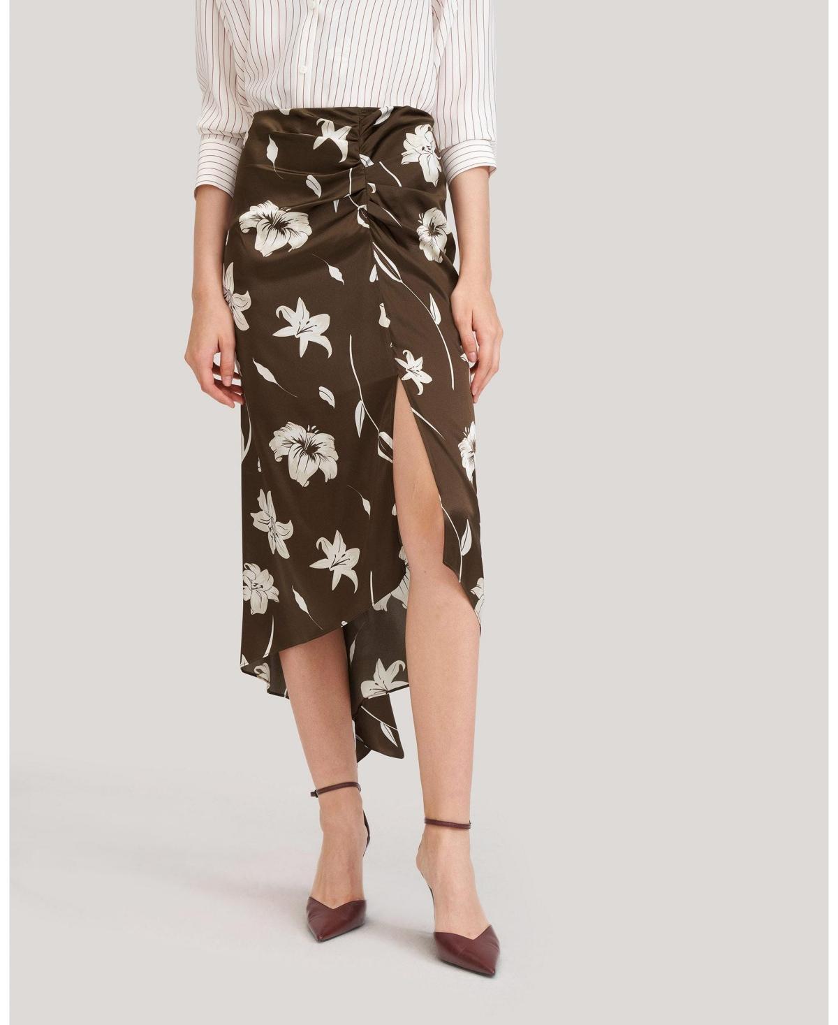 Vintage Midi Silk Floral Printed Skirt for Women Product Image