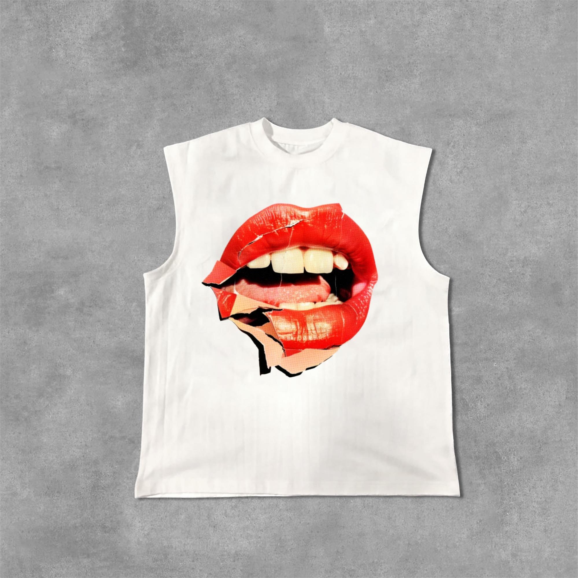 Collage Red Lip Graphic Design Cotton Tank Top Product Image