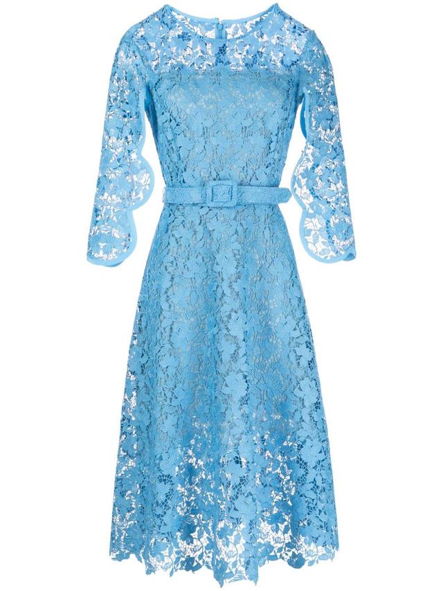 Belted Lace Midi Dress In Blue Product Image