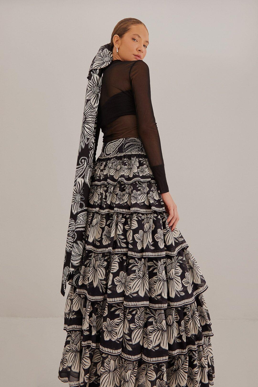 Black Paisley Bloom Tiered Skirt Product Image