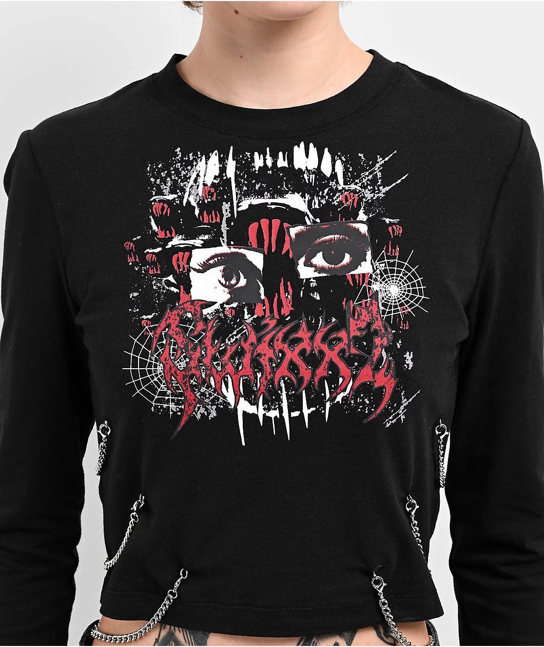 SWIXXZ Creature Chain Black Long Sleeve Crop T-Shirt Product Image