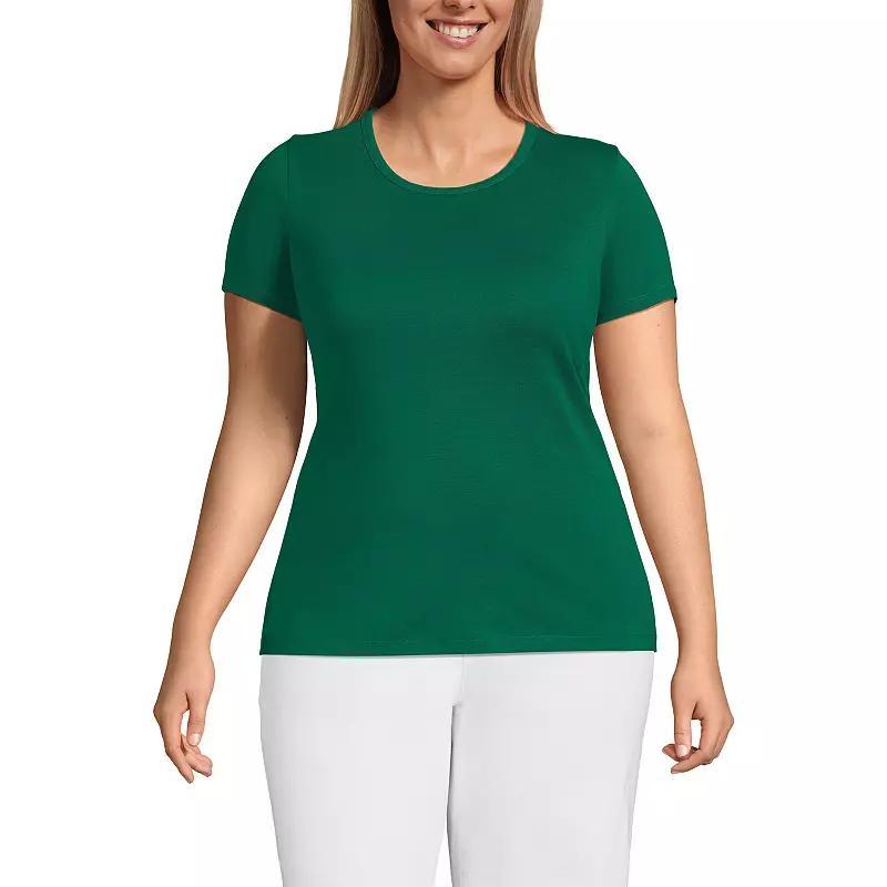 Plus Size Lands End All Cotton Crewneck Tee, Womens, Size: 3XL, Dark Green Product Image