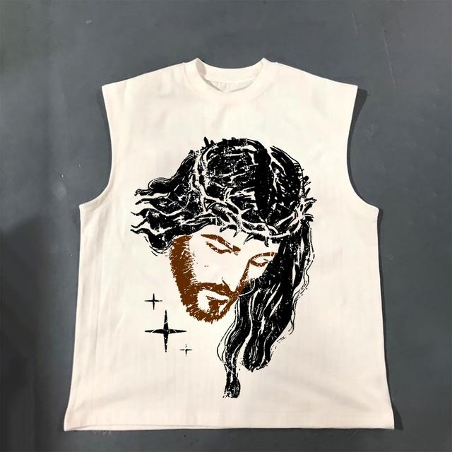 Stylish Vintage Jesus Faith Over Fear Graphics Cotton Tank Top Product Image