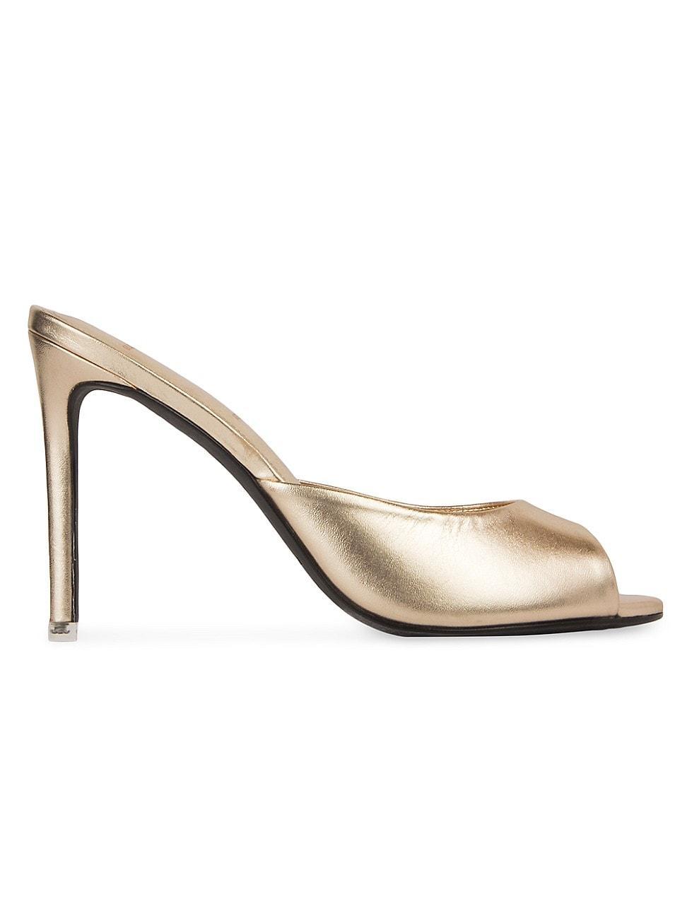 Metallic Leather Peep-Toe Mules Product Image