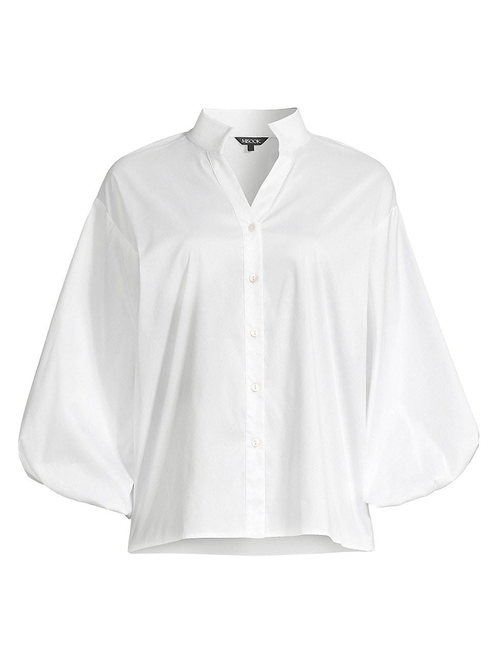 Womens BIshop-Sleeve Cotton Poplin Button-Front Blouse Product Image