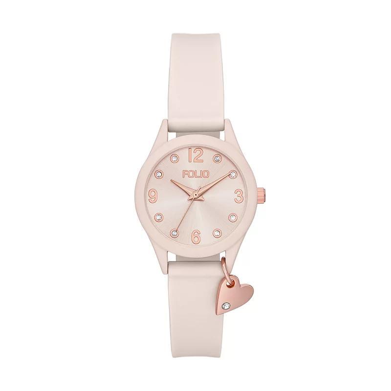 Folio Womens Heart Bangle Silicone Watch, Pink Product Image