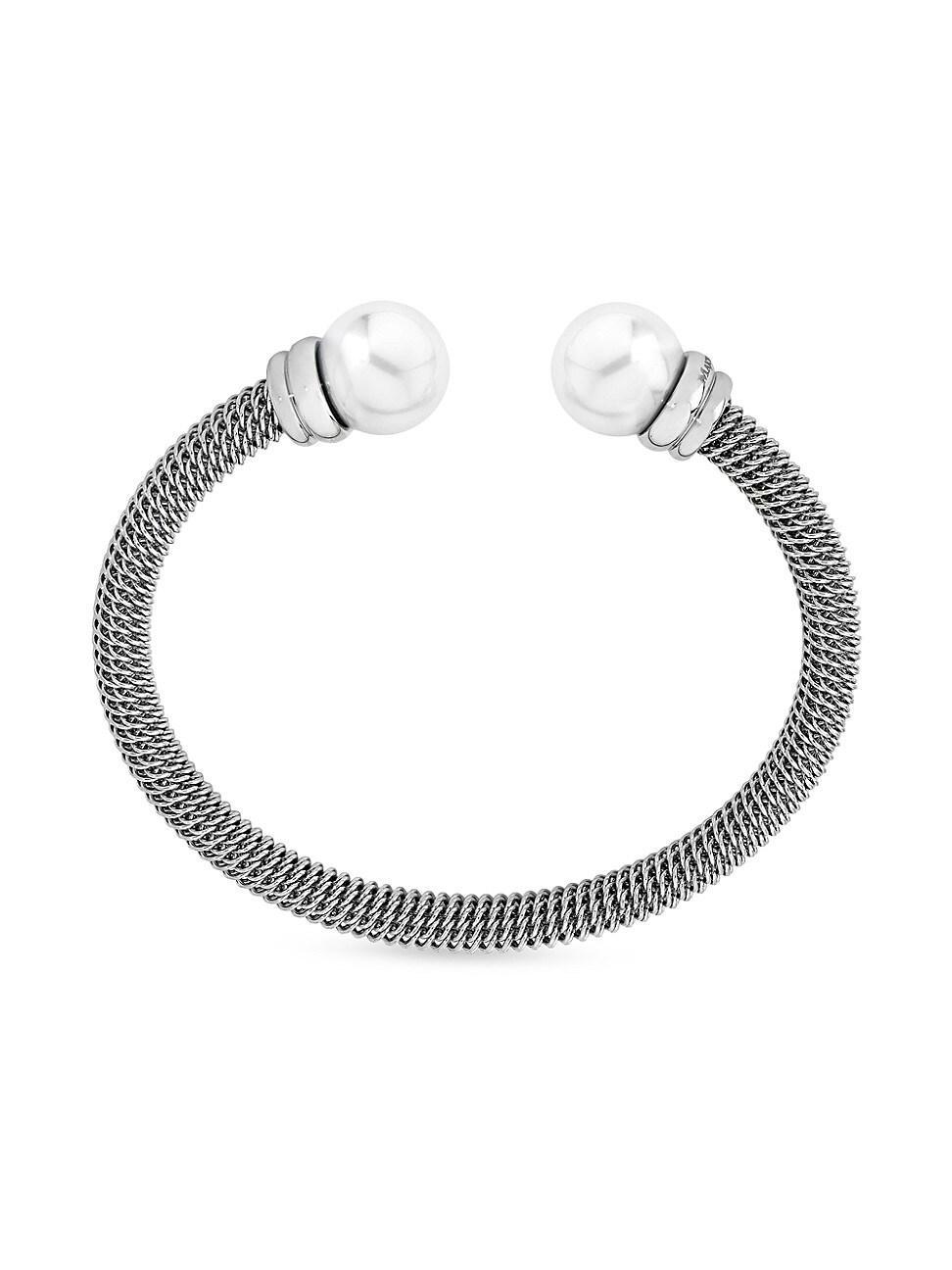 Womens Tender Classic Stainless Steel Mesh & Lab-Grown Pearls Bangle Product Image