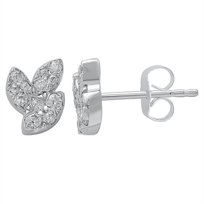 10k White Gold 1/4 Carat T.W. Diamond Leaf Stud Earrings, Womens Product Image