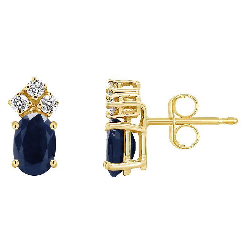 Celebration Gems 14k Gold Oval Sapphire & 1/8 Carat T.W. Diamond Stud Earrings, Womens Product Image