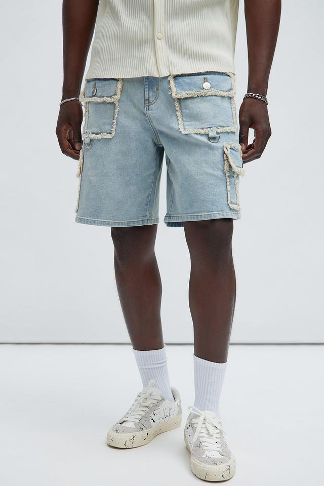 More Than Two Twill Cargo Shorts - Light Blue Wash Product Image