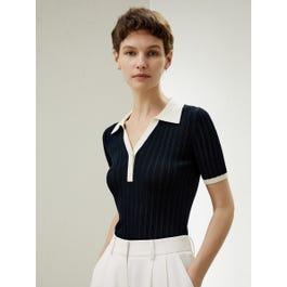 V Neck Ribbed Silk Knit Top Product Image