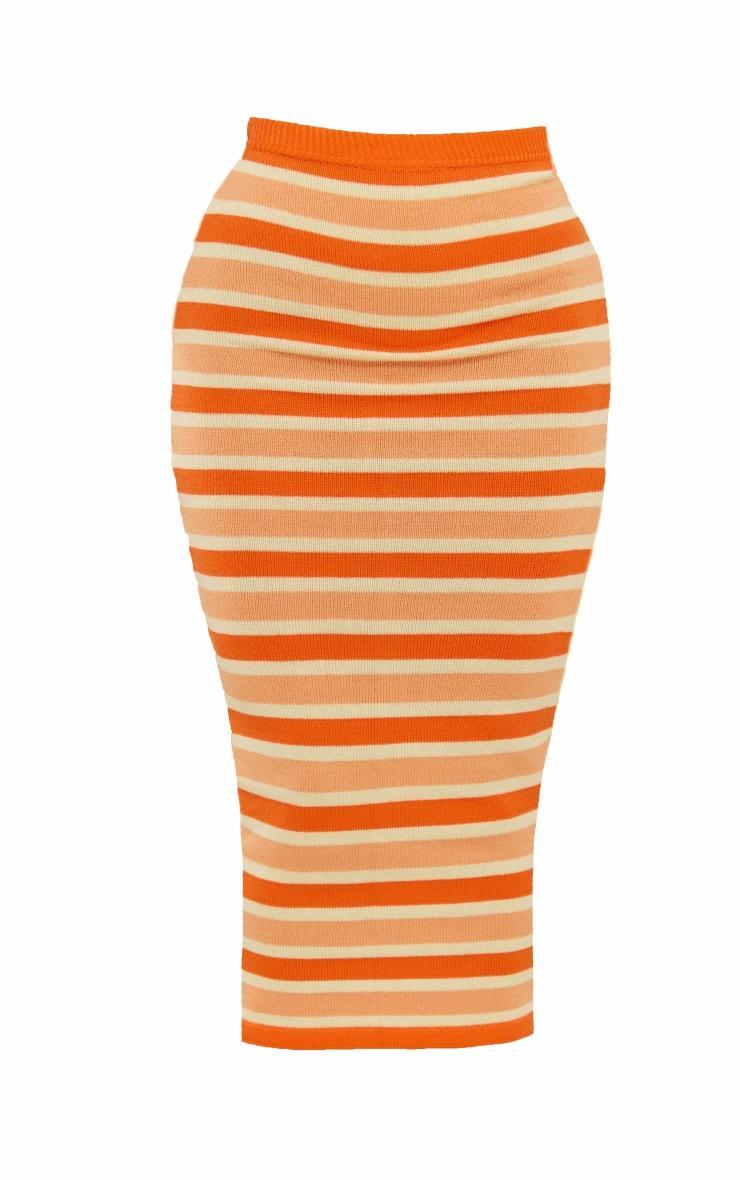 Orange Stripe Knit Midaxi Skirt Product Image