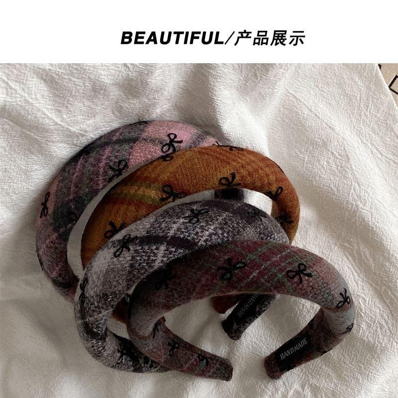 Plaid Bow Print Fabric Headband Product Image