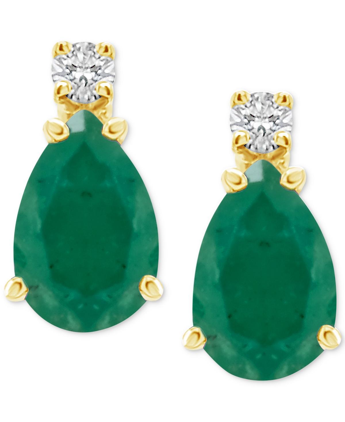 Celebration Gems 14K Gold Pear-Shaped Diamond Accent Gemstone Earrings, Womens, Green Product Image