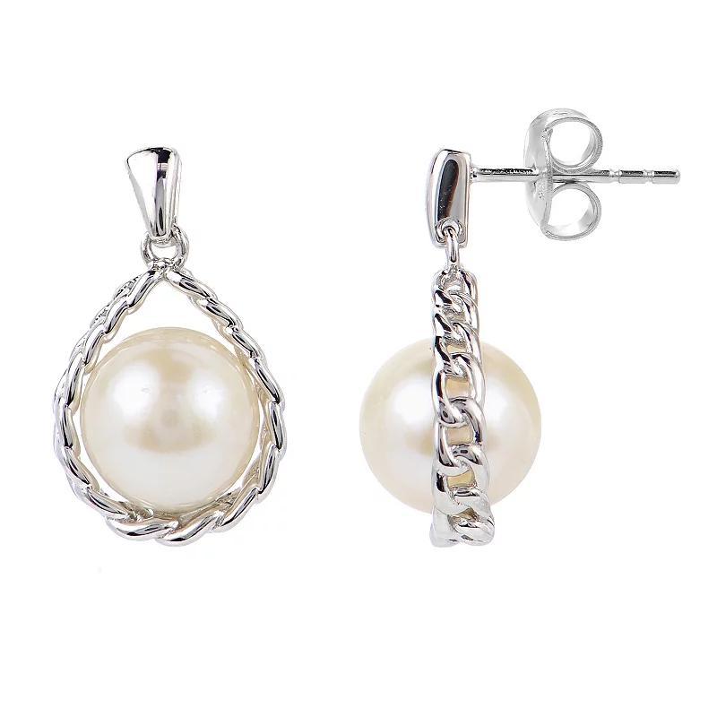 Cultured Freshwater Pearl (7mm) Chain Drop Earrings in Sterling Silver Product Image