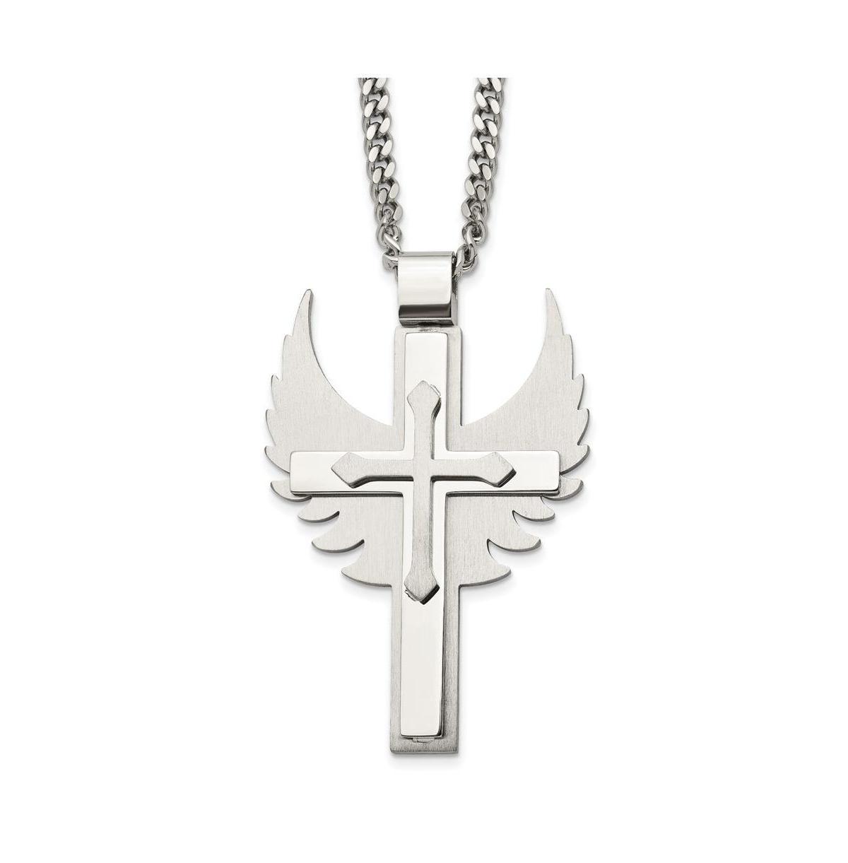 Chisel Brushed Cross with Wings Pendant Curb Chain Necklace Product Image