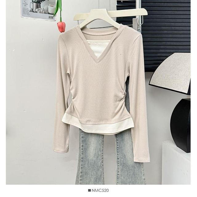 Mock Two-Piece Ruched Crop T-Shirt Product Image