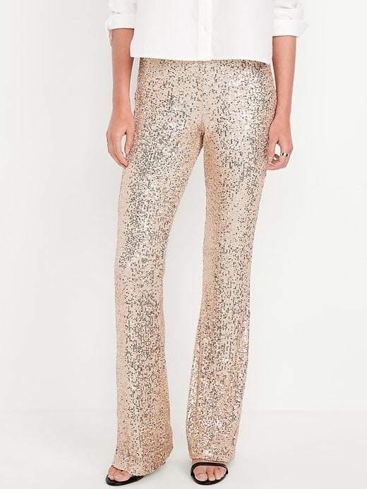 High-Waisted Sequin Flare Pants Product Image