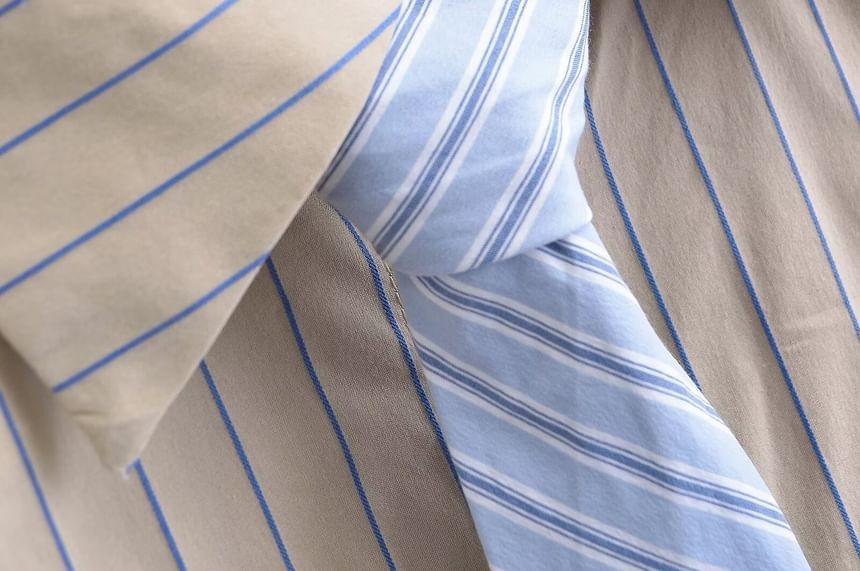 Long Sleeve Collared Striped Shirt with Necktie Product Image