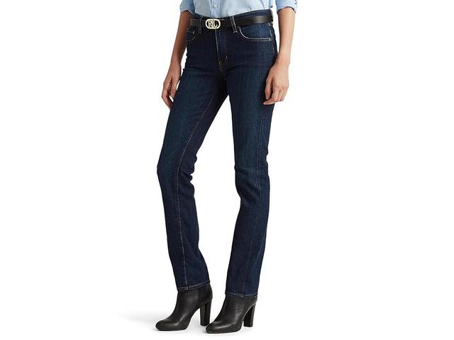 Lauren Ralph Lauren Mid-Rise Straight Jeans (Deep Royal Wash Denim) Women's Clothing Product Image