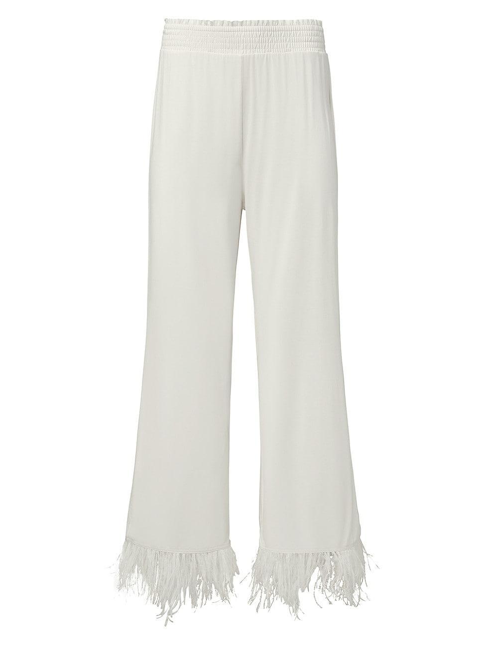 Womens Feather-Trimmed Wide-Leg Pants Product Image