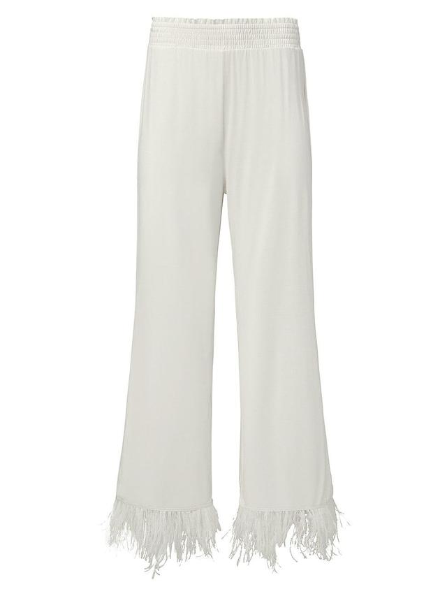 Womens Feather-Trimmed Wide-Leg Pants Product Image