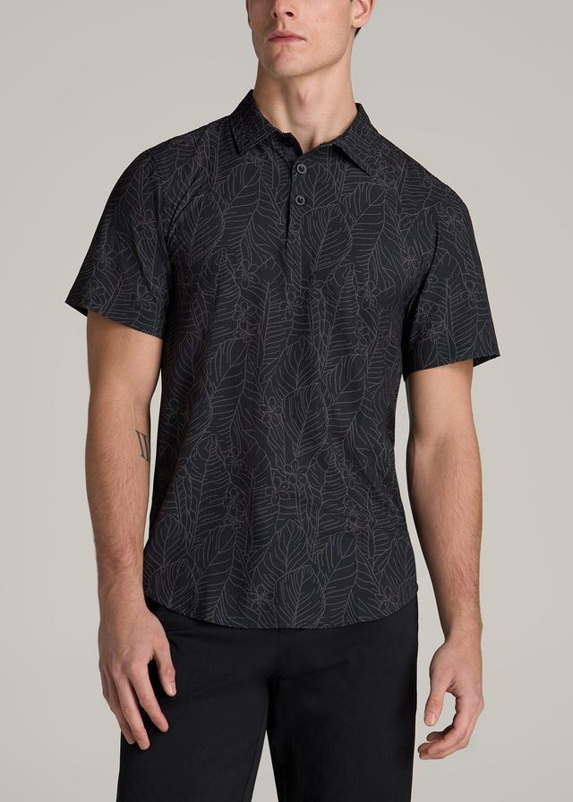 Coastal Perforated Tall Men's Polo Shirt in Black Tropical Male Product Image