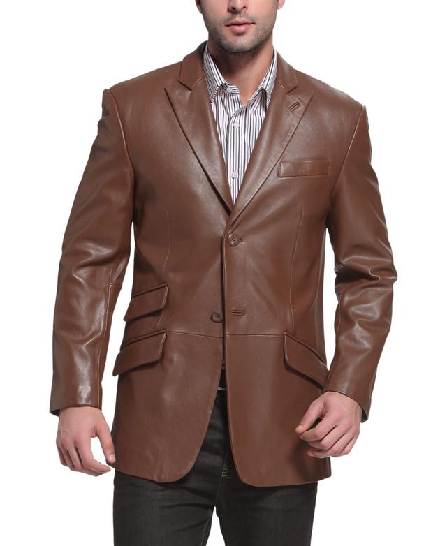 Bgsd Men Peaked Lapel Two-Button Leather Blazer Product Image