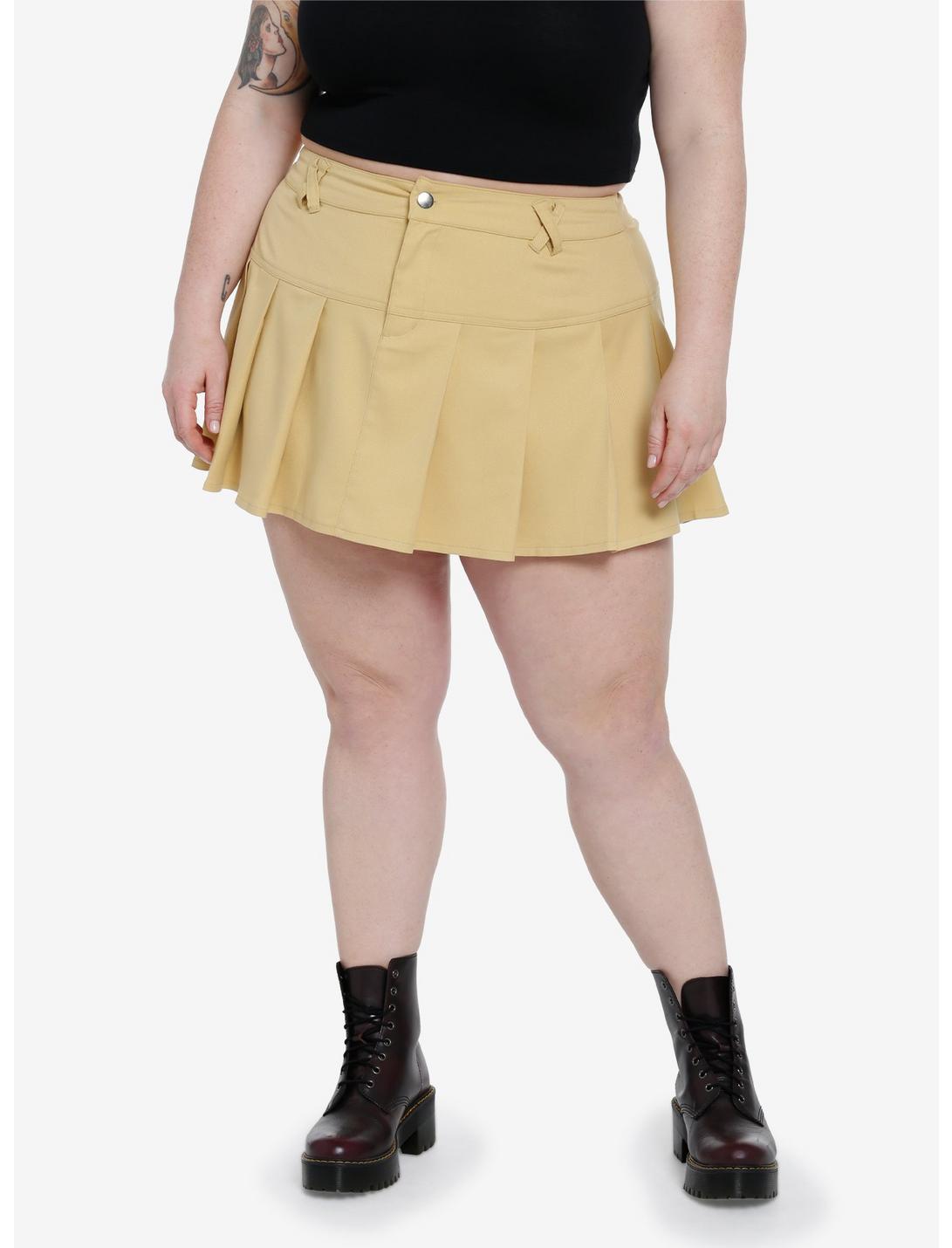 Khaki Pleated Mini Skirt Plus Size Product Image