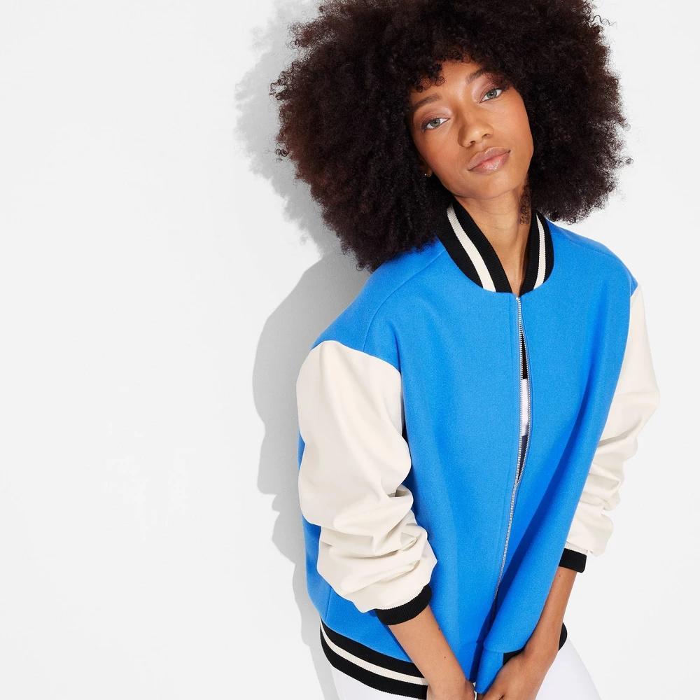 Womens Game Day Varsity Jacket - Wild Fable Light Blue M Product Image