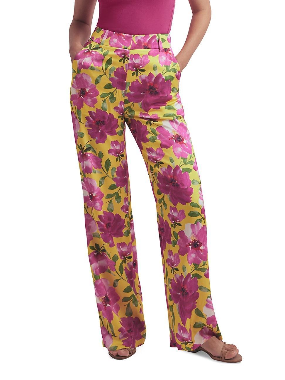 Womens The Fiona Floral Satin Wide-Leg Pants Product Image