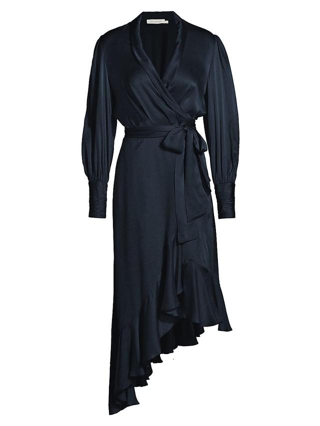 Womens Belted Silk Wrap Midi-Dress Product Image