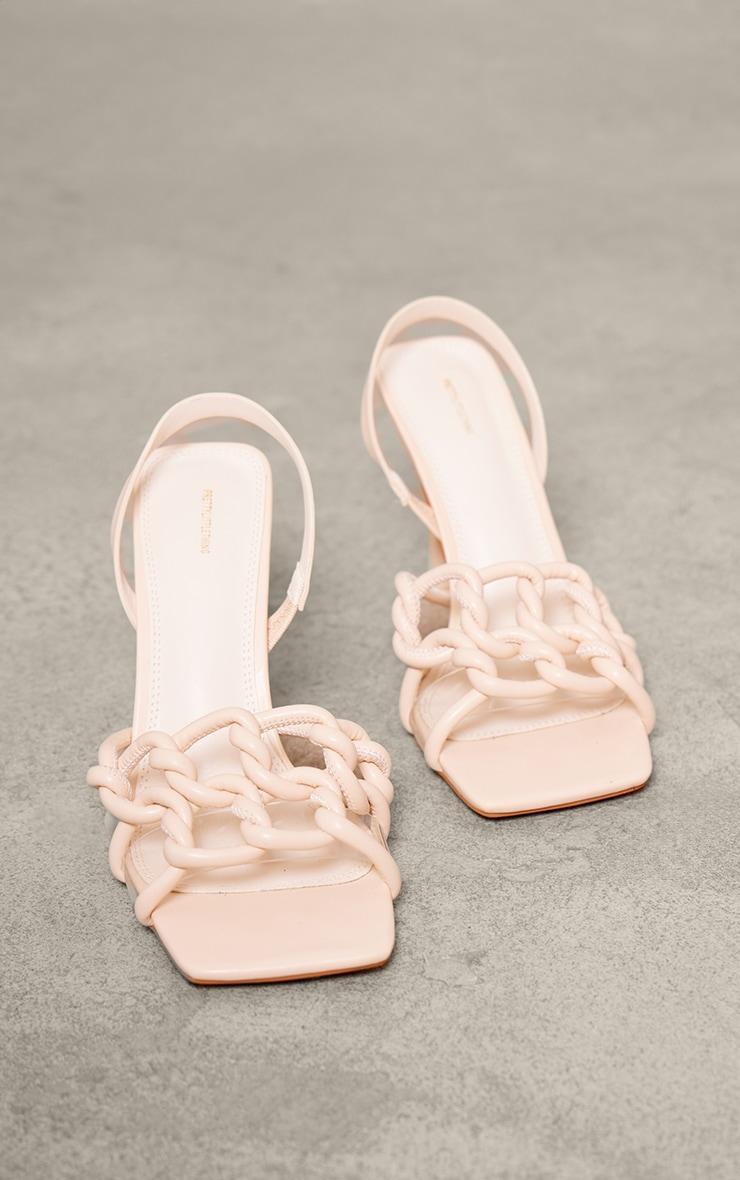 Nude Wide Fit Pu Square Toe Knot Strap Detail High Heeled Sandals Product Image