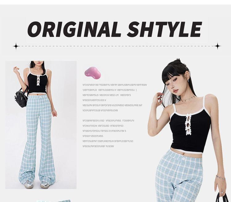 Mid Waist Plaid Flared Pants (Various Designs) Product Image