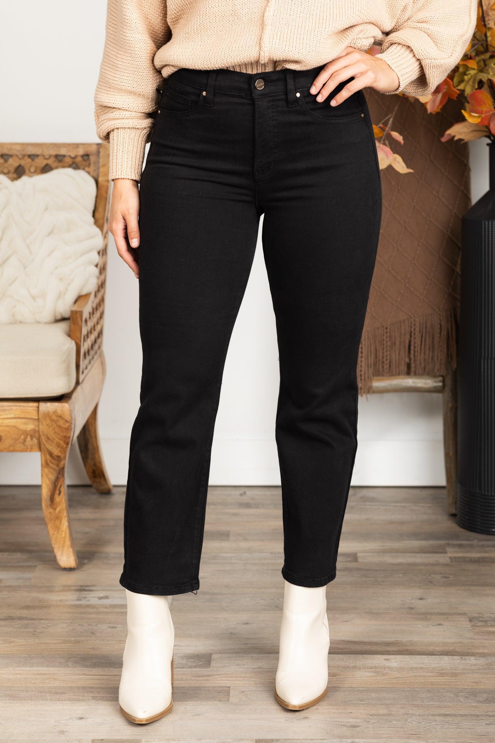 Risen Black Tummy Control Crop Straight Pants Product Image