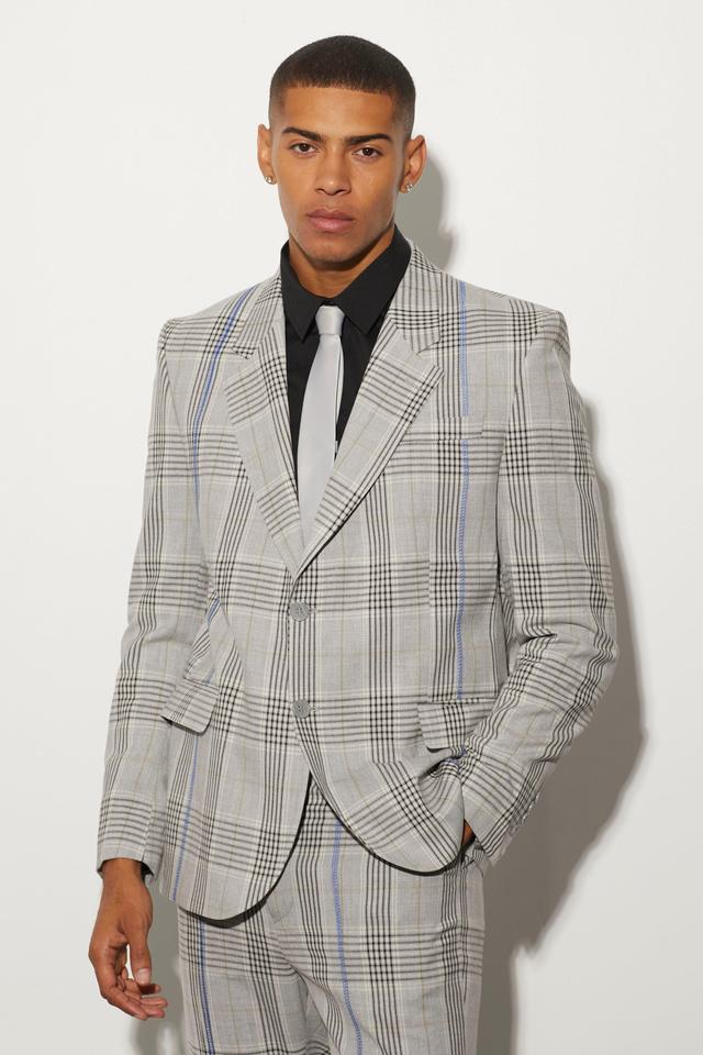 Oversized Boxy Check Contrast Stitch Jacket | boohooMAN USA Product Image