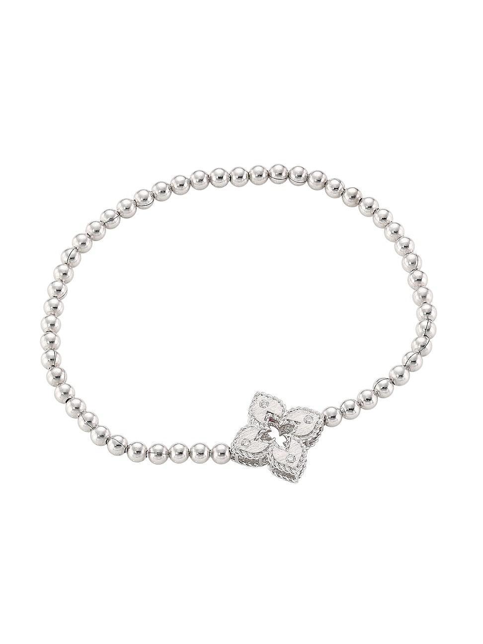 Womens Petite Venetian Small Station 18K White Gold & Diamond Stretch Bracelet Product Image