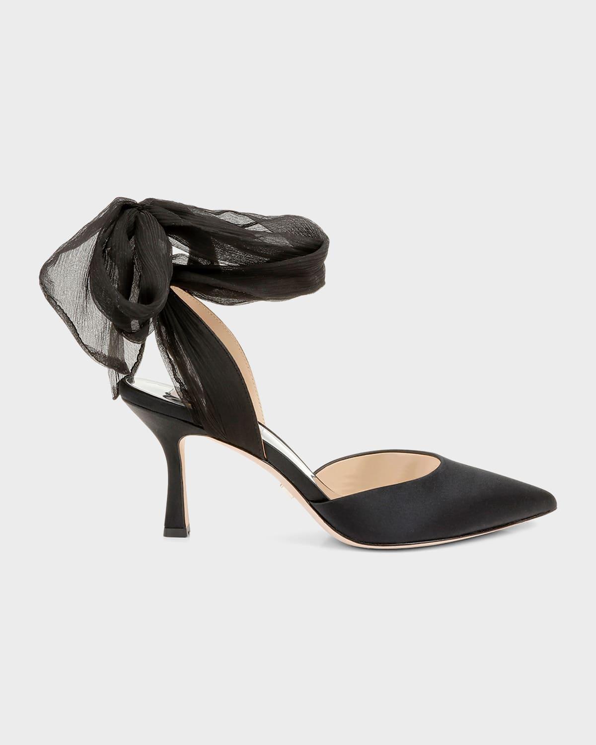 Blaze Satin Ankle-Wrap Halter Pumps Product Image