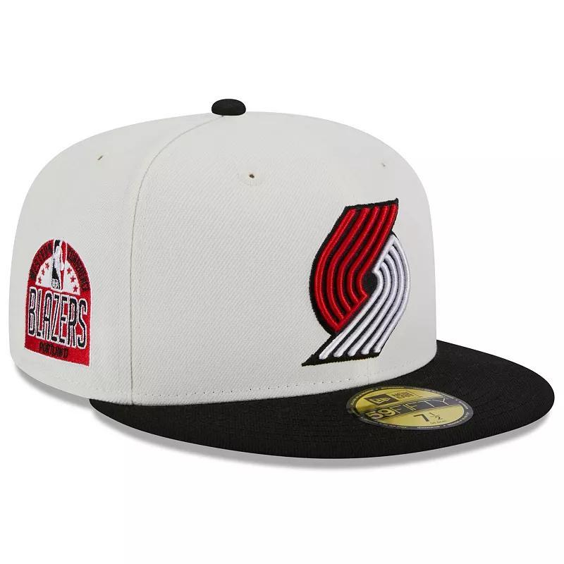 Mens New Era Cream Portland Trail Blazers Retro City Conference Side Patch 59Fifty Fitted Hat - Cream Product Image