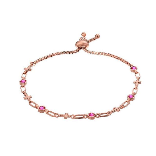 Kristen Kesho Sterling Silver Lab-Created Ruby & Cross Link Adjustable Bolo Bracelet, Womens Pink Tone Product Image