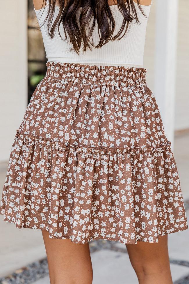 For What It's Worth Brown Smocked Waist Floral Skort FINAL SALE Product Image