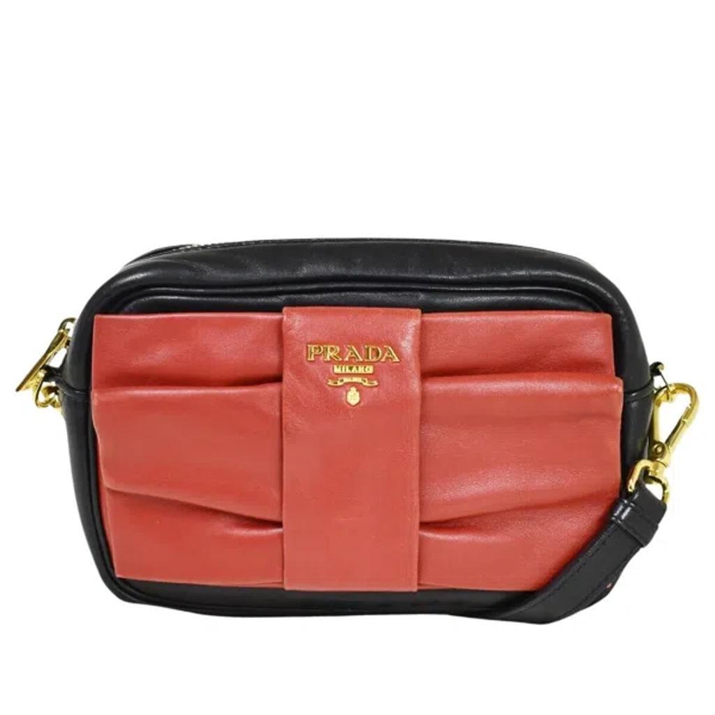 Ribbon Black Leather Shoulder Bag () Product Image